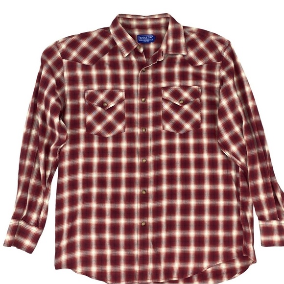 Pendleton Men’s Plaid Snap Button Long Sleeve Lightweight Shirt Size Large - Picture 8 of 8